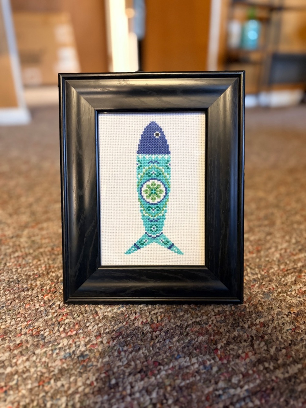 5x7 Portuguese Fish Cross Stitch with Frame